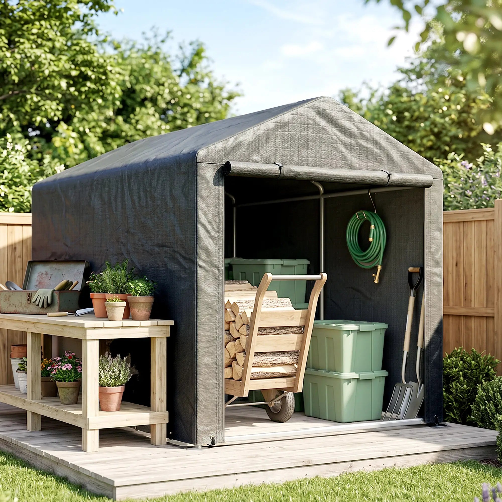 Portable Bicycle Shed, Galvanised Steel Frame, Large Door, Waterproof, Dark Grey Sheds at Gallery Canada