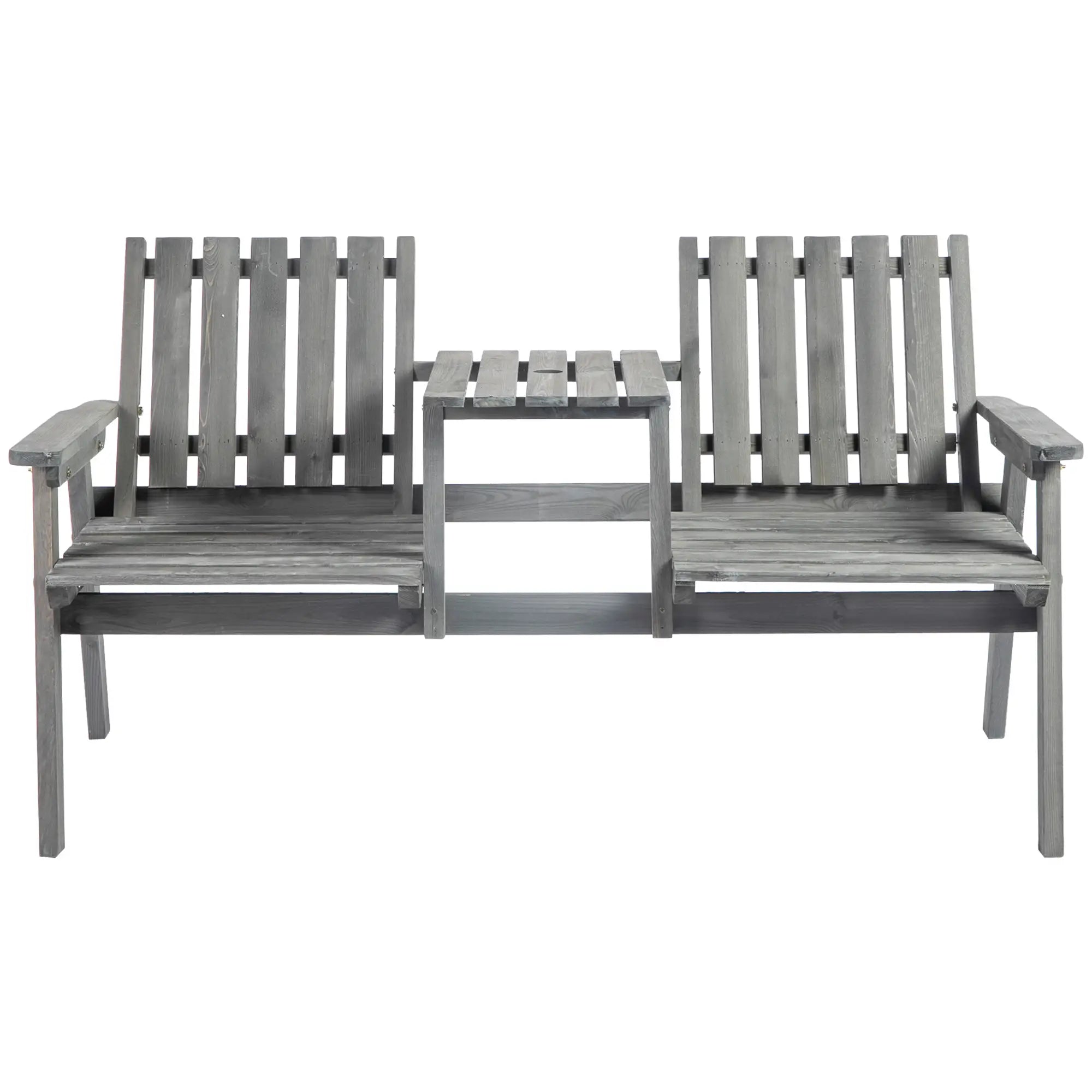 2-Seater Outdoor Bench with Table, Wooden Garden Bench, Grey Outdoor Benches Grey at Gallery Canada