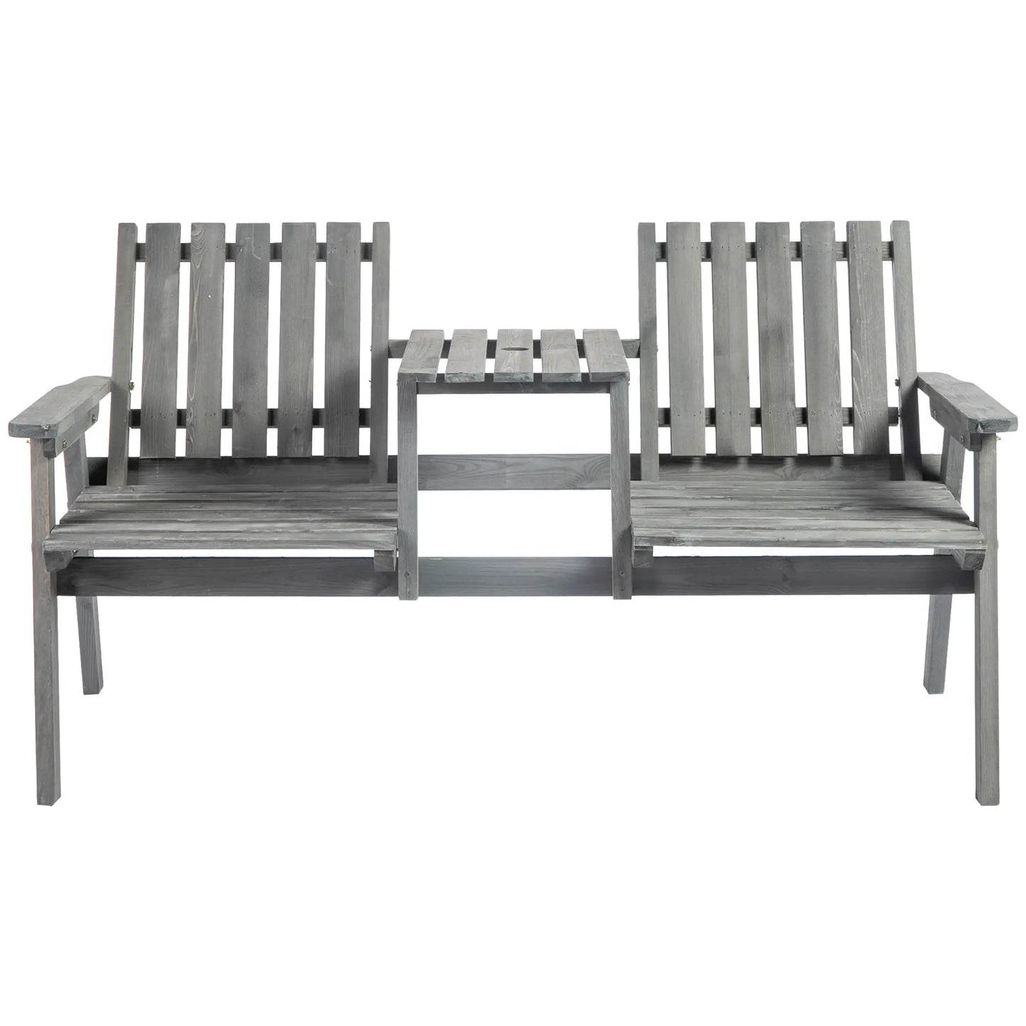 2-Seater Outdoor Bench with Table, Wooden Garden Bench, Grey Outdoor Benches Grey at Gallery Canada