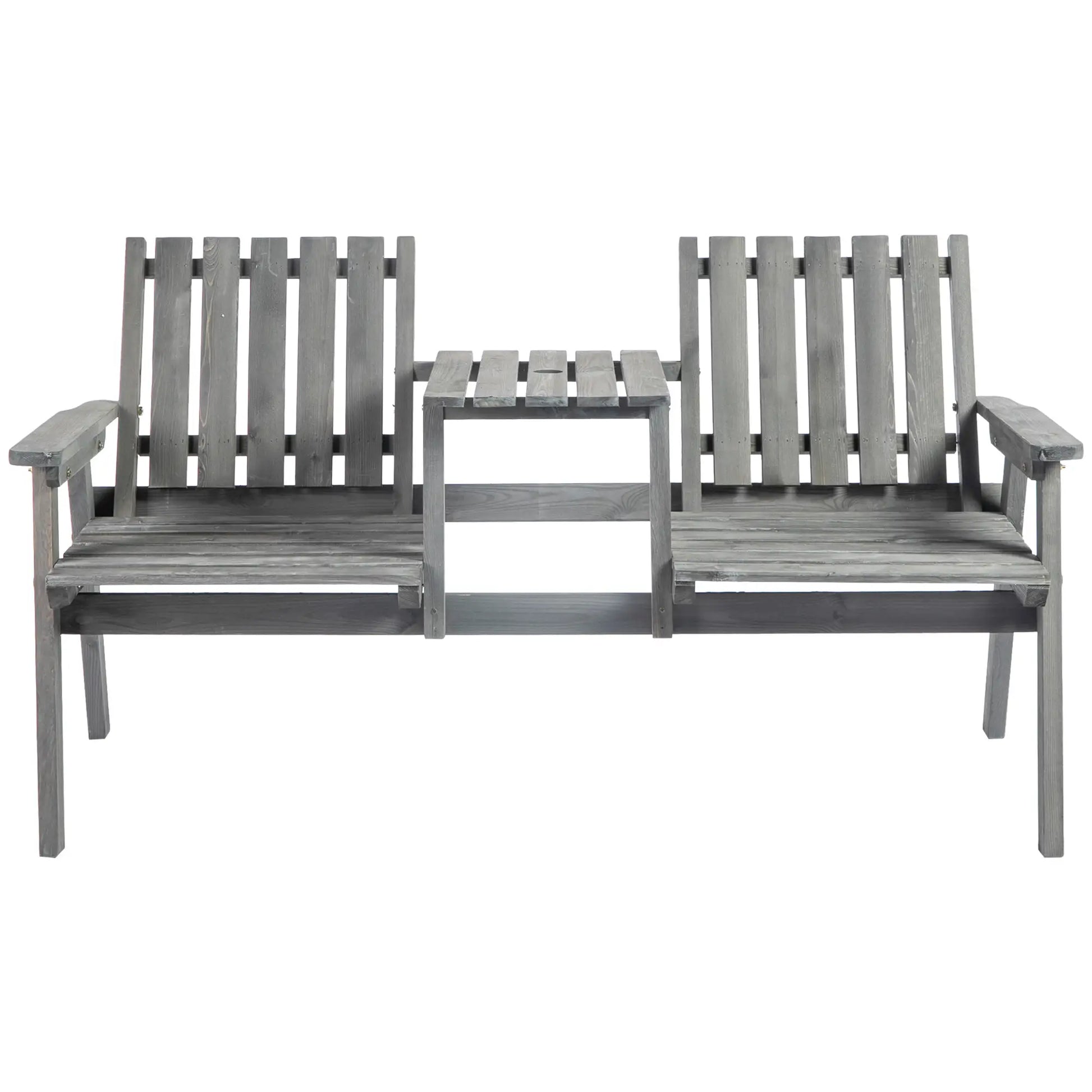 2-Seater Outdoor Bench with Table, Wooden Garden Bench, Grey Outdoor Benches Grey at Gallery Canada