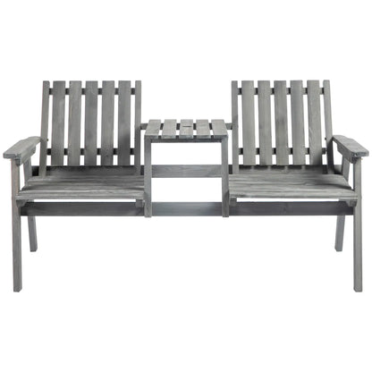 2-Seater Outdoor Bench with Table, Wooden Garden Bench, Grey Outdoor Benches Grey at Gallery Canada