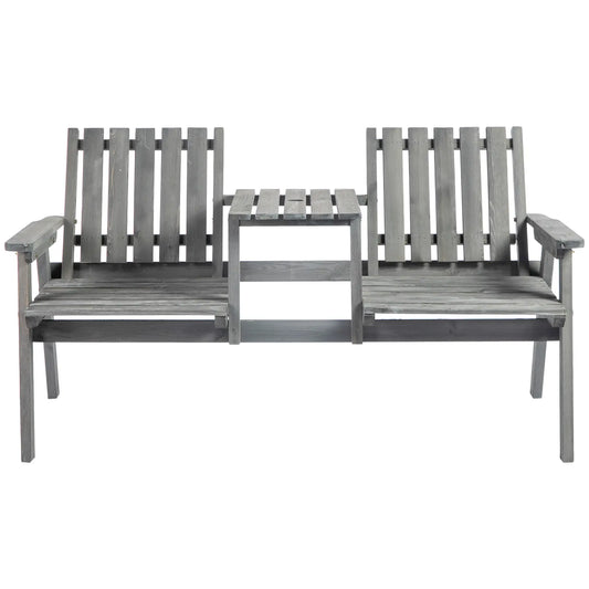 2-Seater Outdoor Bench with Table, Wooden Garden Bench, Grey Outdoor Benches Grey at Gallery Canada
