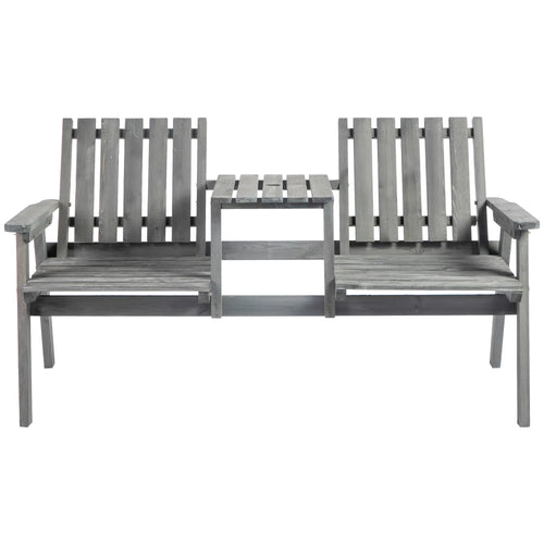2-Seater Outdoor Bench with Table, Wooden Garden Bench, Grey