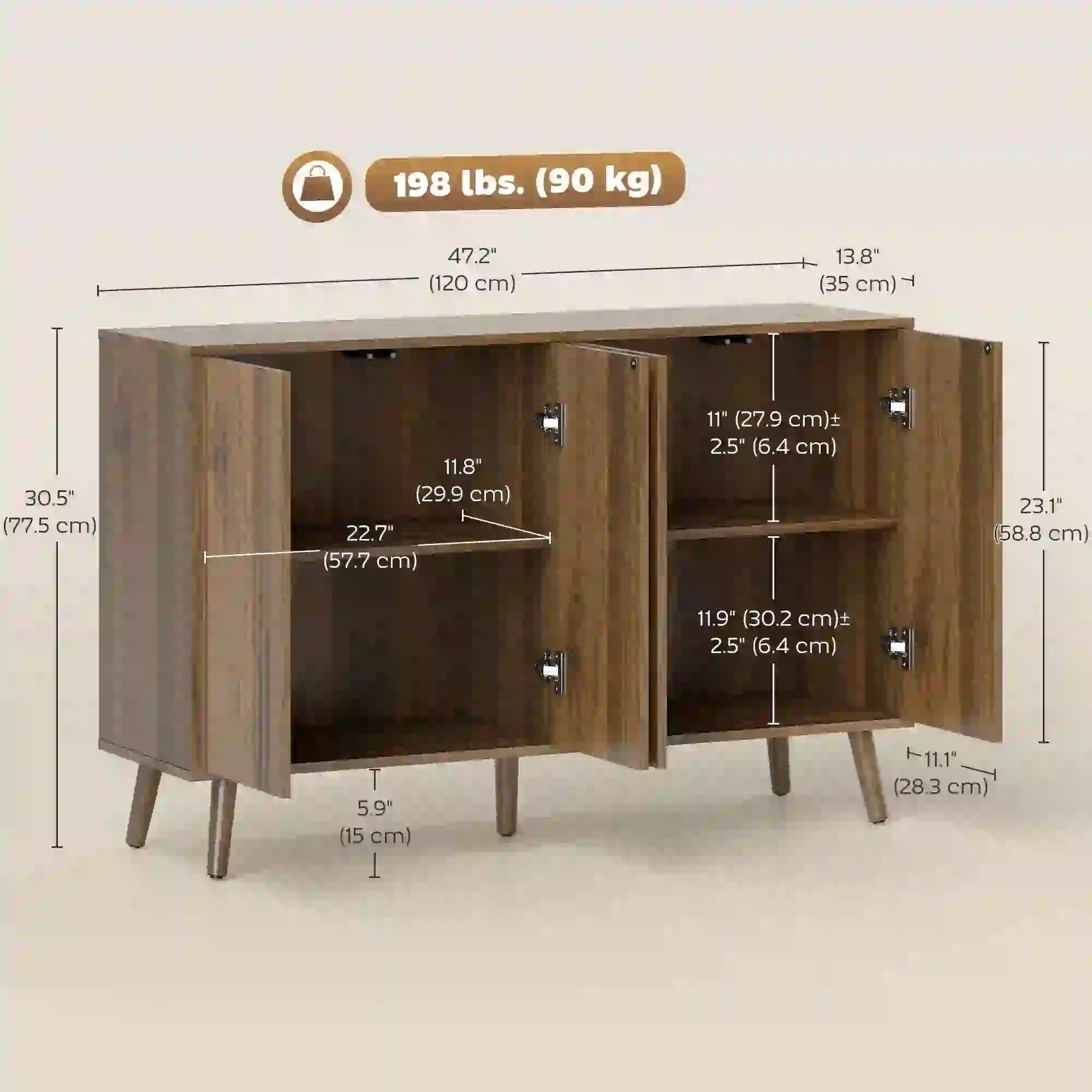 Fluted Sideboard with Storage, Adjustable Shelves, Dark Brown Bar Cabinets at Gallery Canada