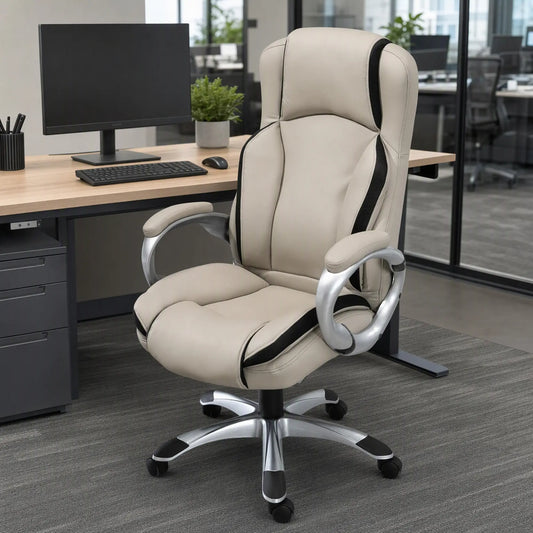 PU Leather Executive Office Chair, Height Adjustable Swivel, Black, Greige Executive & Manager Chairs Greige, Black, PU leather at Gallery Canada