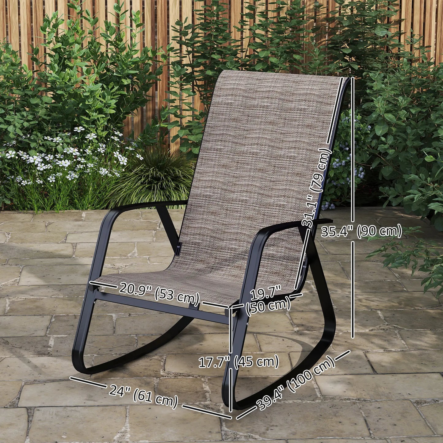 Set of 2 Patio Rocking Chairs, High Backrest, Armrests, Light Brown Outdoor Rocking Chairs at Gallery Canada