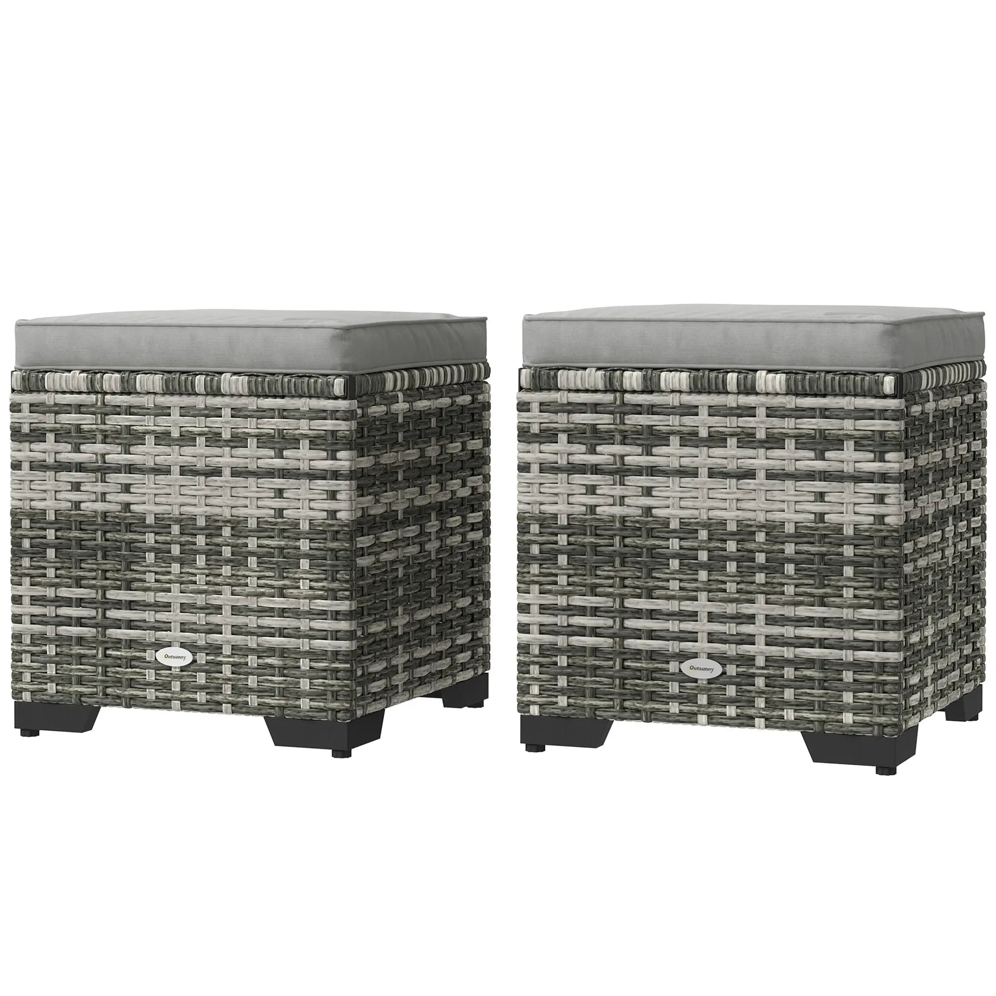 Set of 2 Wicker Ottoman, Outdoor Footstool with Storage &; Removable Cushions for Poolside, Patio, Deck, Grey Patio Furniture Sets Mixed Grey, Grey at Gallery Canada