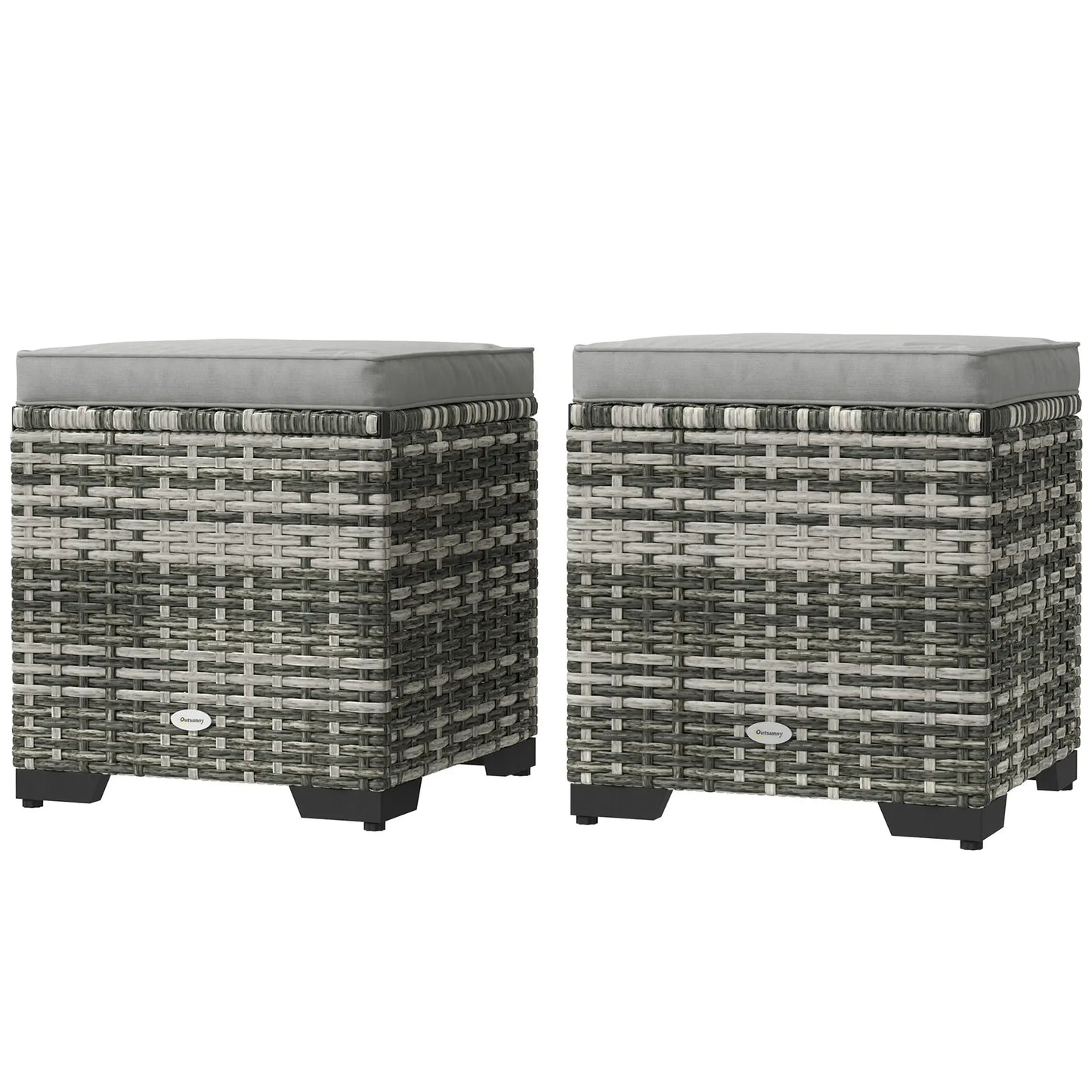 Outdoor Wicker Ottoman Set, 2 Storage Footstools, Grey Patio Furniture Sets Mixed Grey, Grey at Gallery Canada