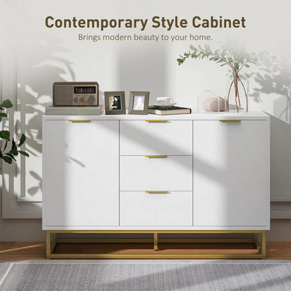 47" Sideboard Buffet Cabinet, Adjustable Shelves, Metal Legs, White Bar Cabinets at Gallery Canada