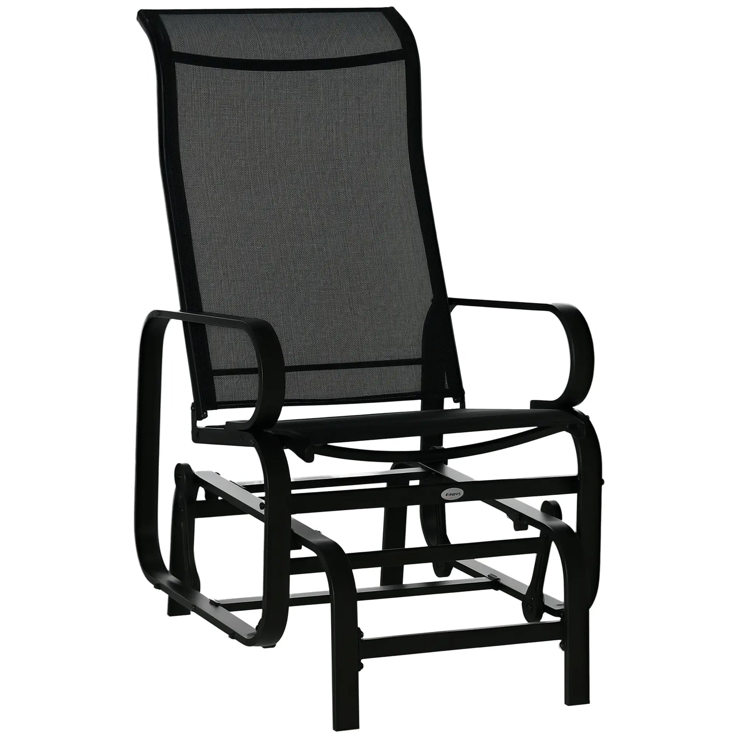 Patio Glider with Breathable Mesh, Outdoor Rocking Chair, Black Outdoor Gliders Black Frame, Black Texteline at Gallery Canada