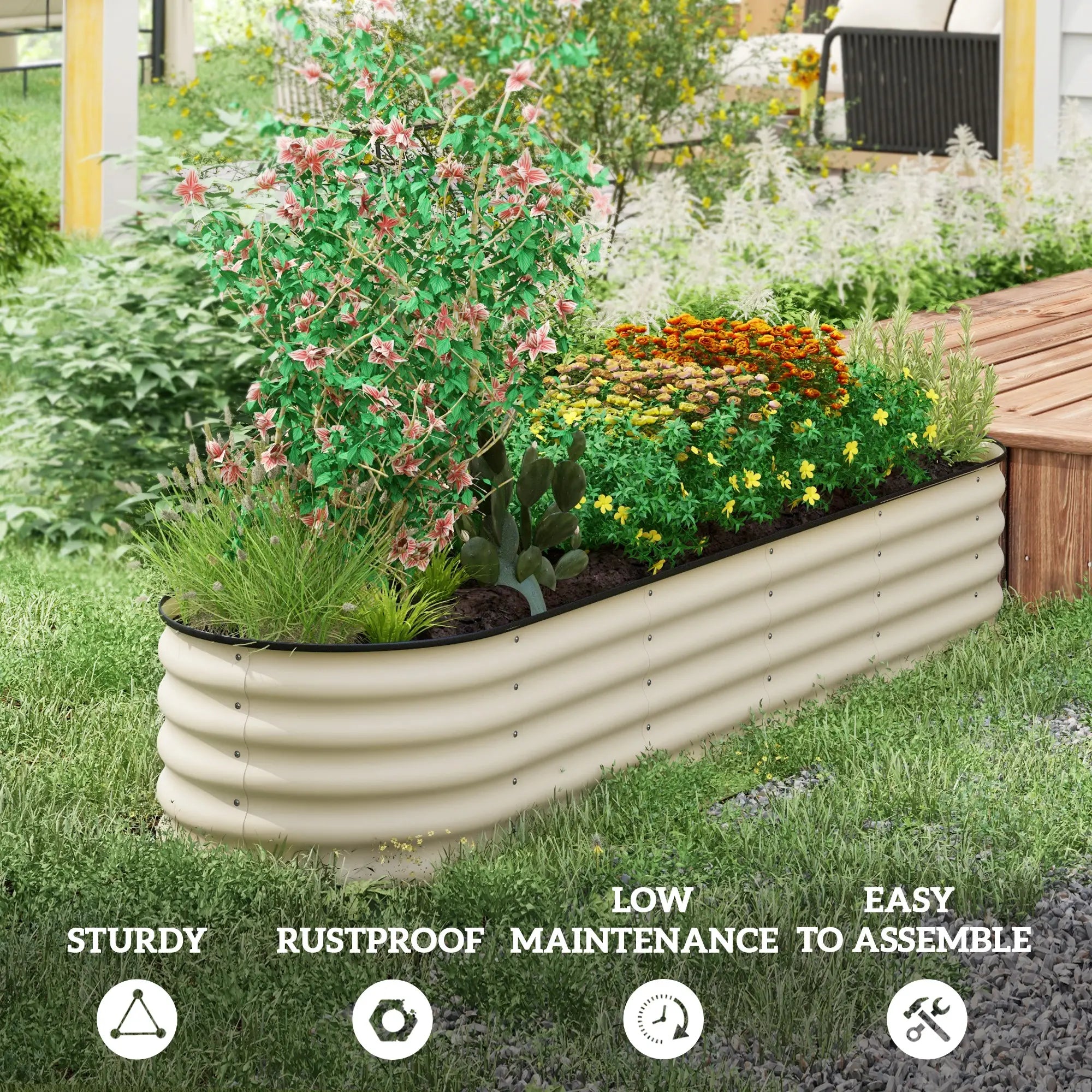 Galvanized Steel Raised Garden Bed, 8 x 2 x 1.5 FT, Cream White Galvanized Planter Boxes at Gallery Canada