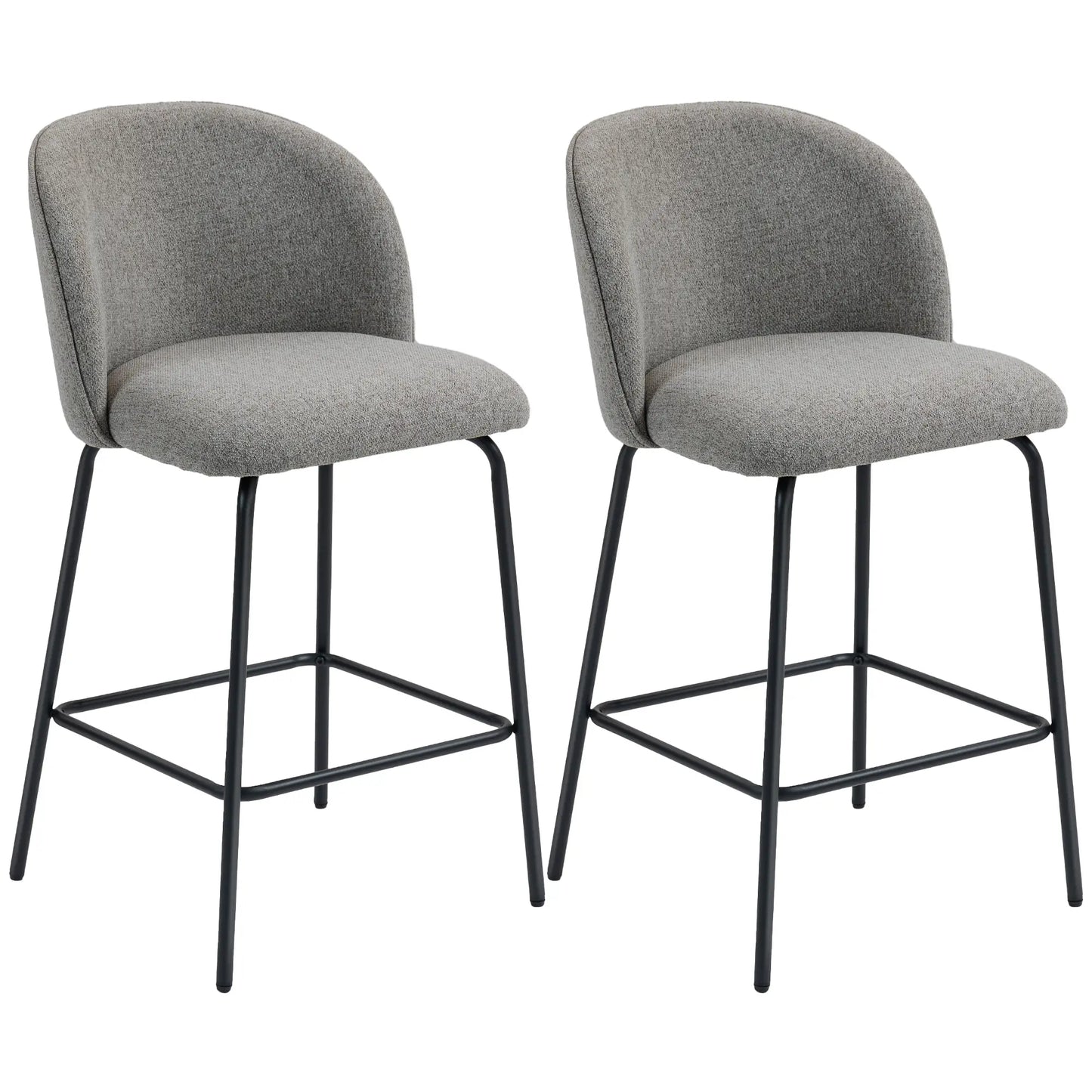 Set of 2 Counter Height Barstools, Upholstered Linen with Backrest, Dark Grey Bar Stools Dark Grey at Gallery Canada