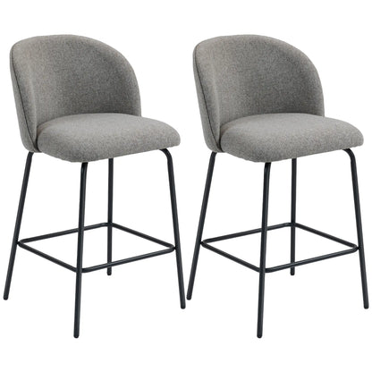 Set of 2 Counter Height Barstools, Upholstered Linen with Backrest, Dark Grey Bar Stools Dark Grey at Gallery Canada