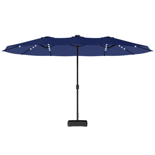 Double-Sided Patio Umbrella, 15ft, 48 LED Lights, Base Included, Dark Blue Double-sided Umbrellas Dark Blue, Black at Gallery Canada