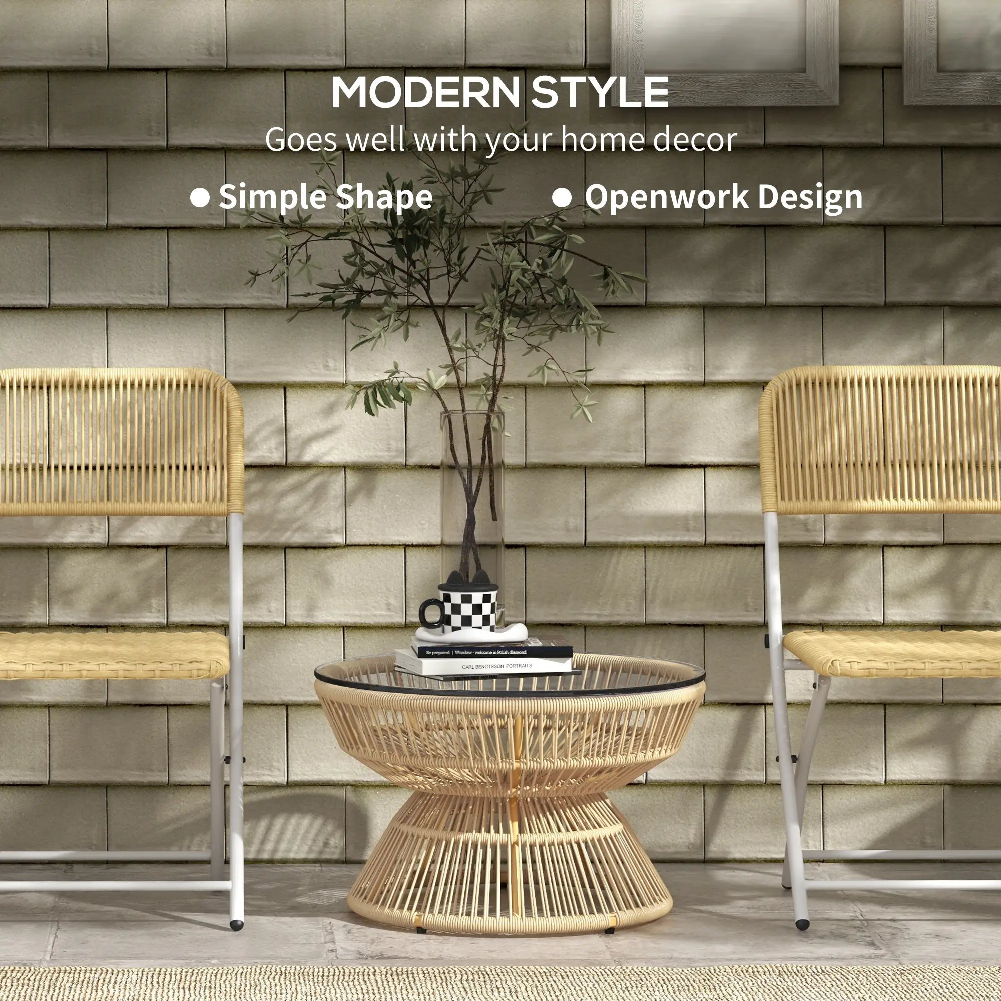 Rattan Outdoor Coffee Table, Tempered Glass Top, Steel Frame, Wicker Furniture Patio Side Tables at Gallery Canada