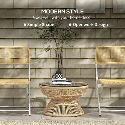 Rattan Outdoor Coffee Table, Tempered Glass Top, Steel Frame, Wicker Furniture Patio Side Tables at Gallery Canada
