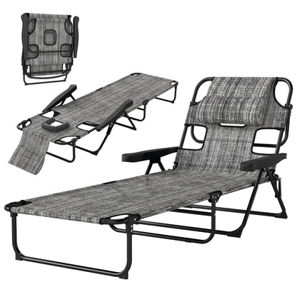 Folding Lounge Chair, Reclining Back, Mixed Grey, Grey