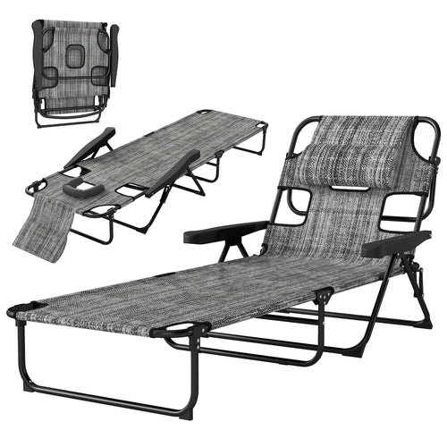 Folding Lounge Chair, Reclining Back, Mixed Grey, Grey