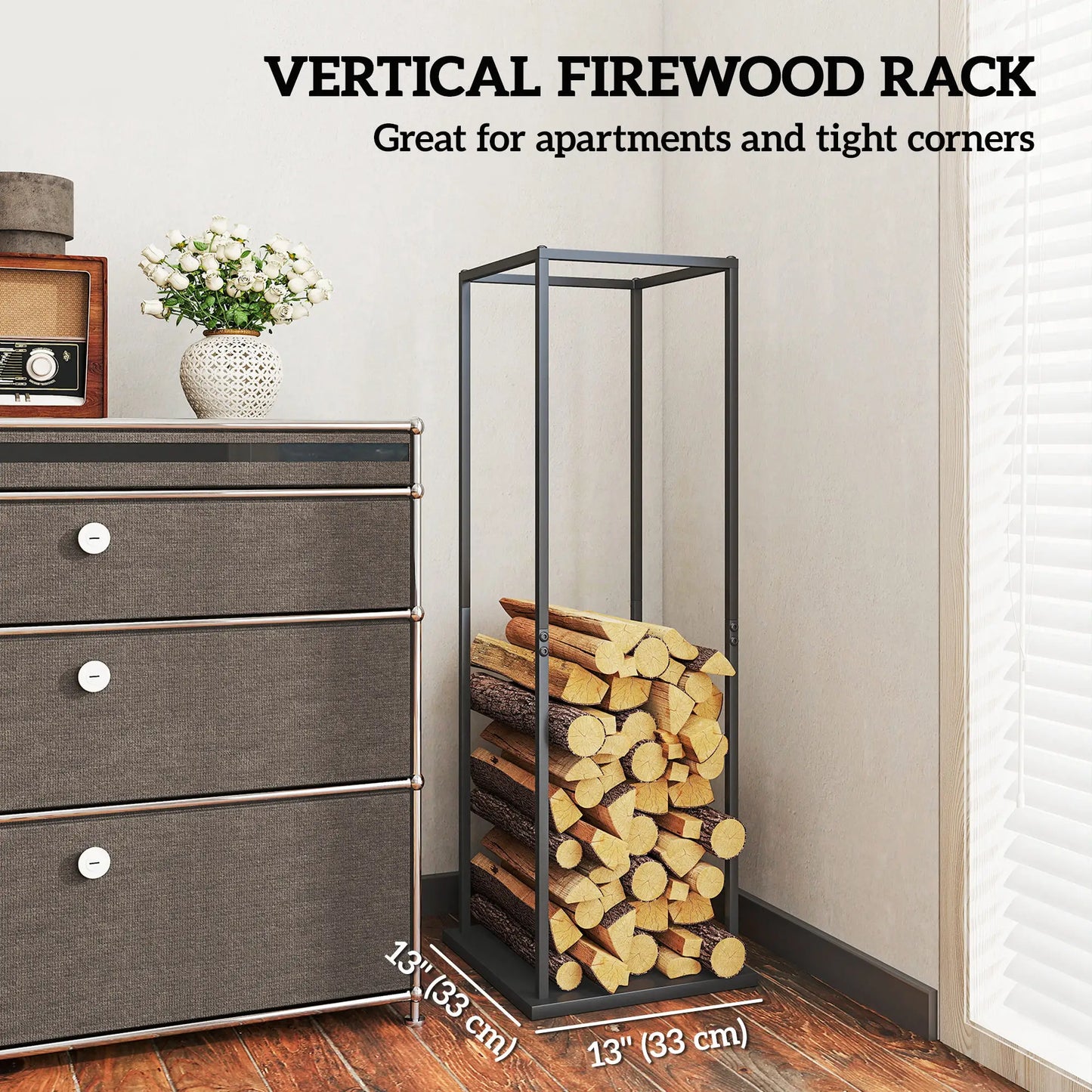 Firewood Rack Outdoor, Heavy Duty Log Holder, 13 x 13 x 43, Black Firewood Racks at Gallery Canada