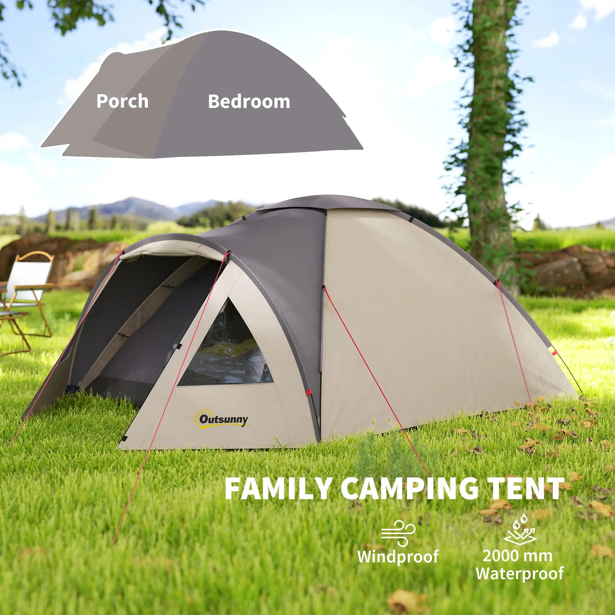 3 Person Camping Tent, Waterproof Dome, Bedroom, Porch, Khaki Camping Tents at Gallery Canada