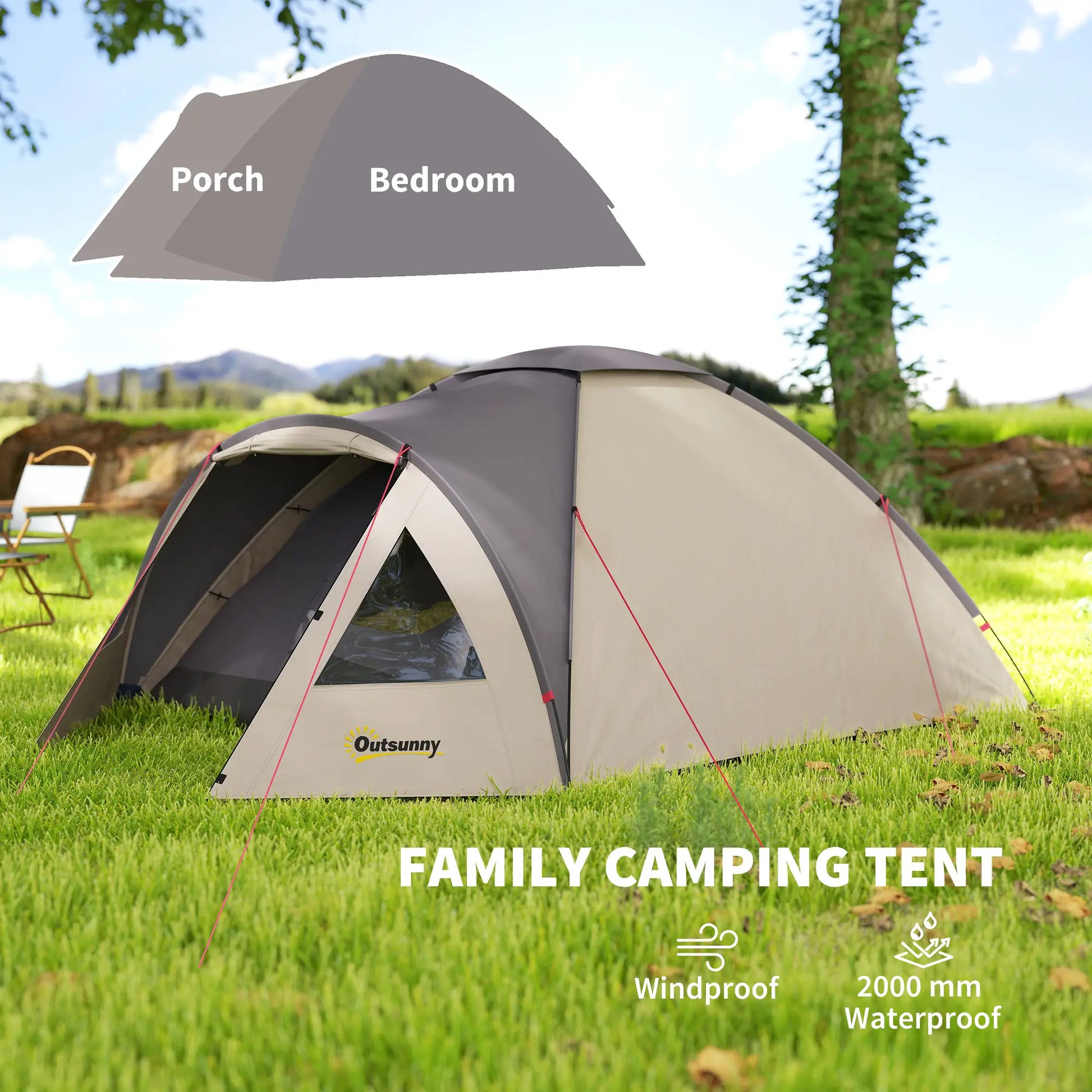 3 Person Camping Tent, Waterproof Dome, Bedroom, Porch, Khaki Camping Tents at Gallery Canada