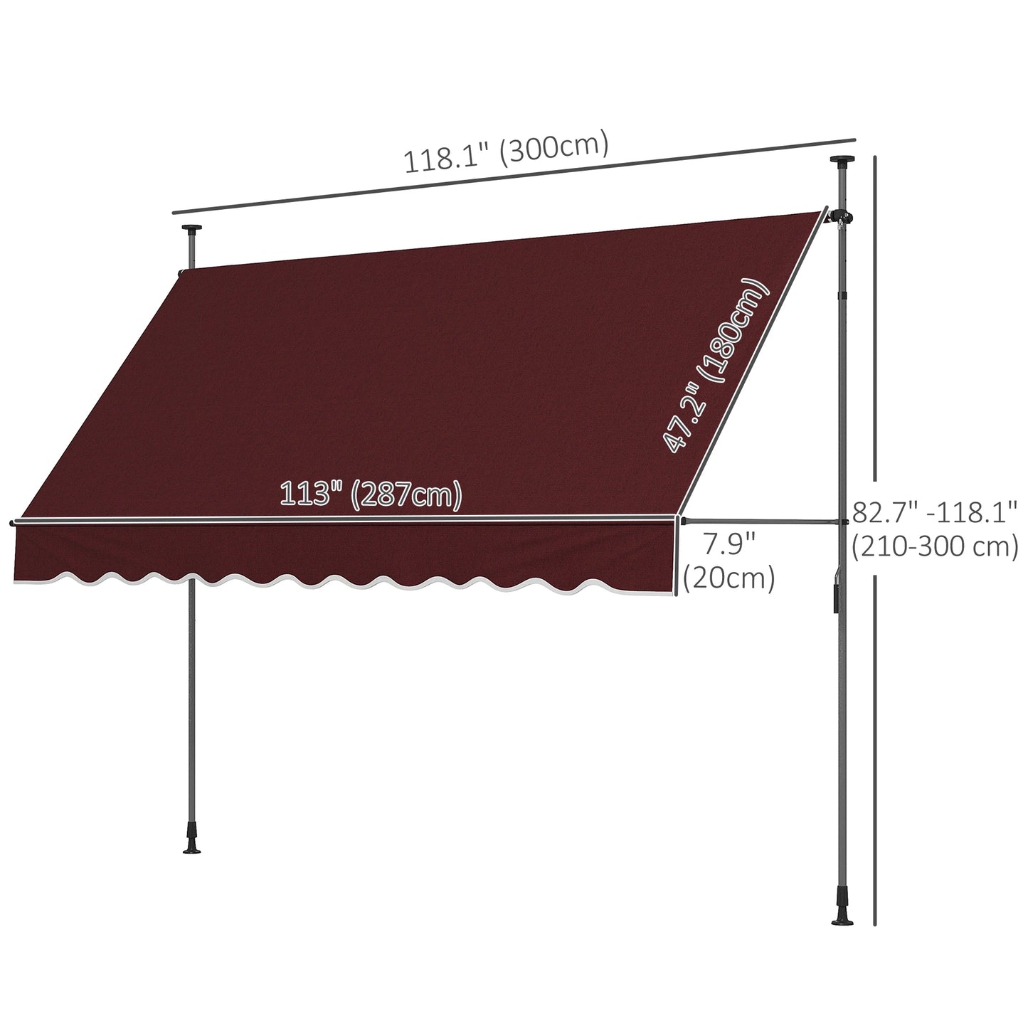 10' x 3' Manual Retractable Awning, Freestanding, UV Resistant, Wine Red Window Awnings at Gallery Canada