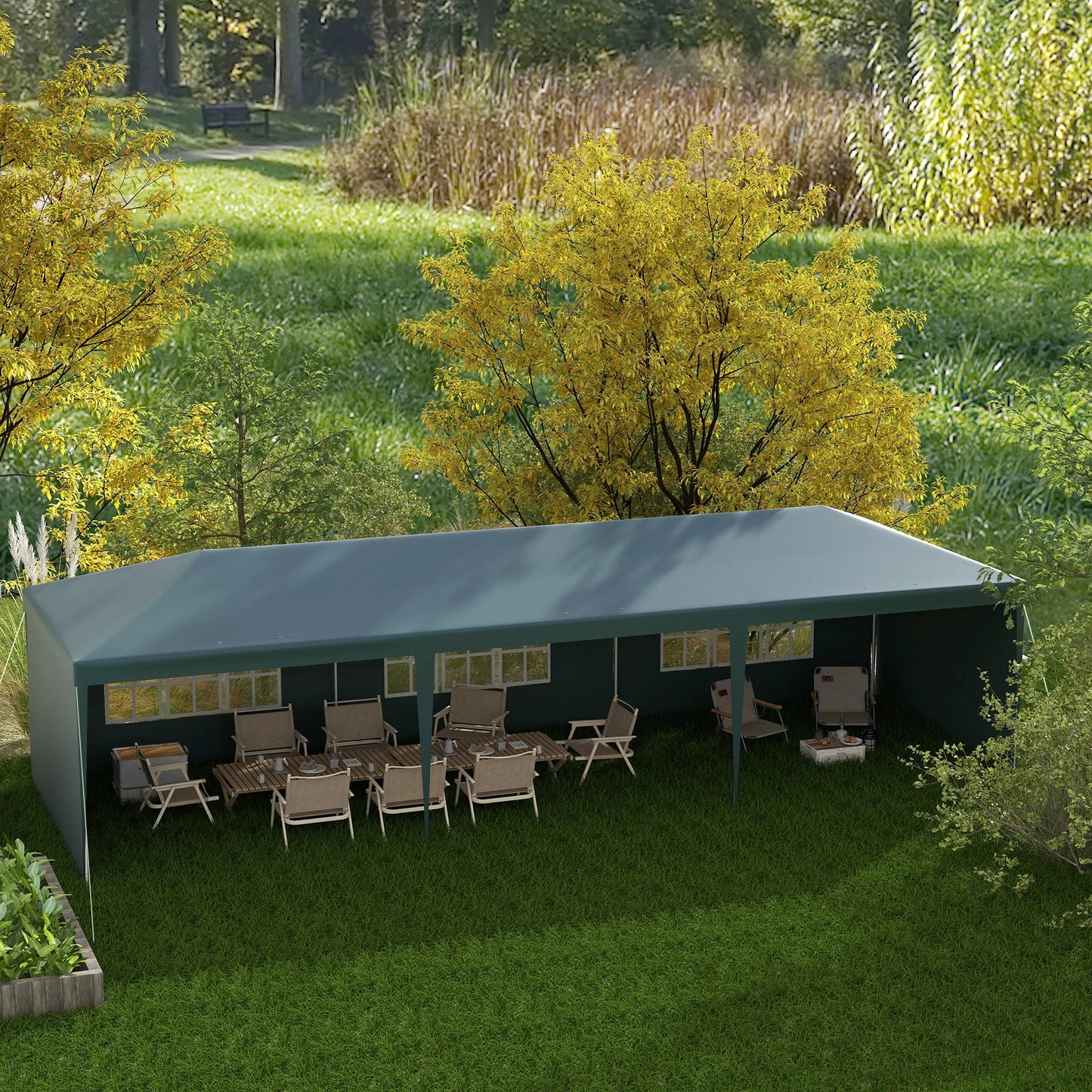 10' x 29' Canopy Tent, Party Tent with Sidewalls, Large Windows, Green Canopy Tents at Gallery Canada