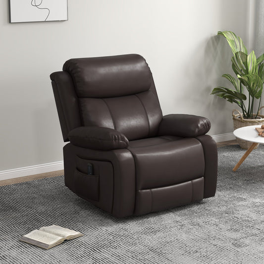PU Leather Reclining Chair with Vibration Massage Recliner, Swivel Base, Rocking Function, Remote Control, Brown - Gallery Canada