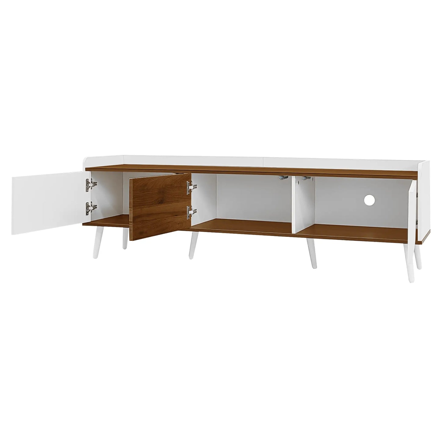 Three Door Stand, Sturdy Wooden Legs, 63" L x 15.5" W x 19.5" H, Natural, White TV Stands at Gallery Canada