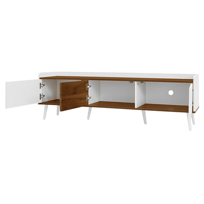 Three Door Stand, Sturdy Wooden Legs, 63" L x 15.5" W x 19.5" H, Natural, White TV Stands at Gallery Canada