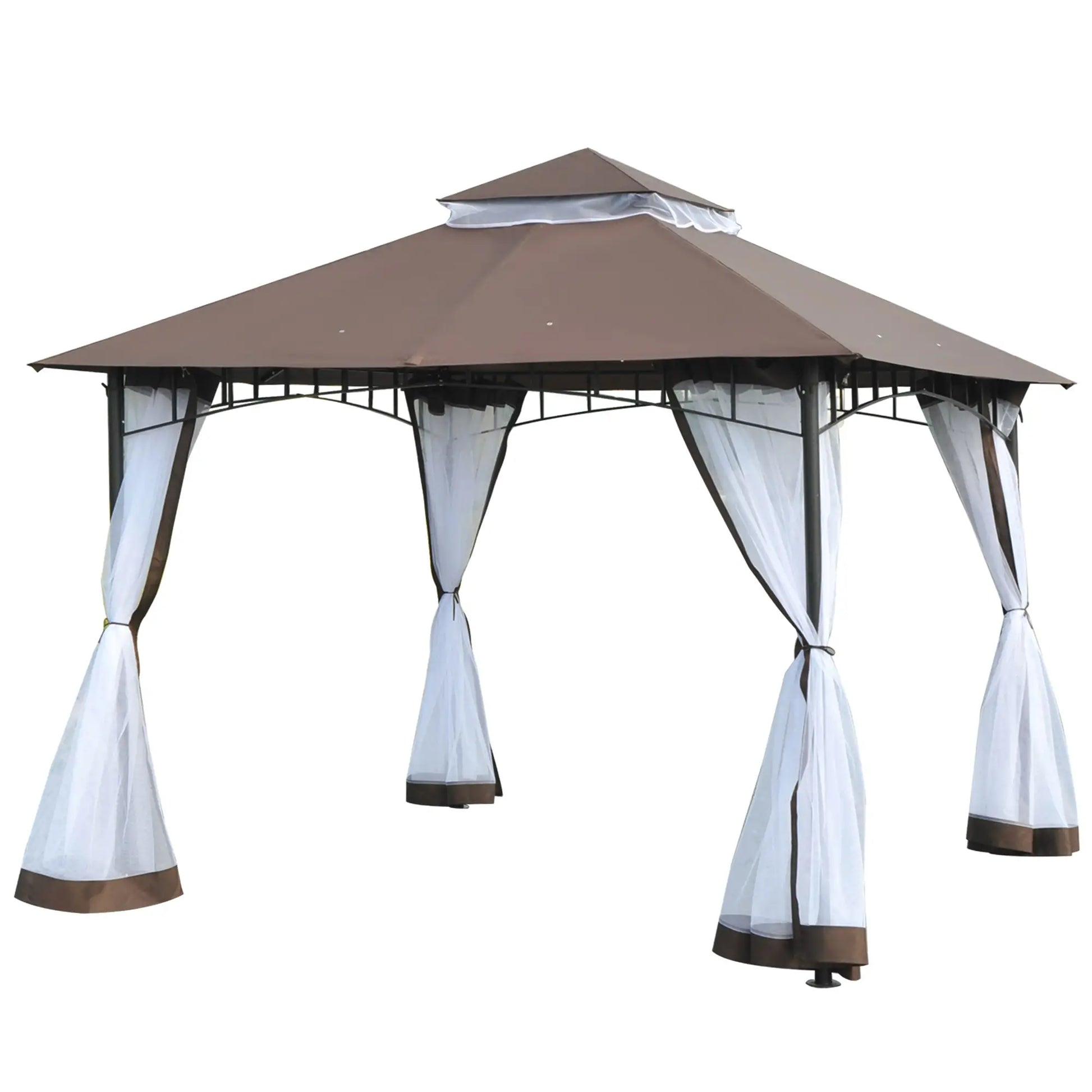 10' x 10' Garden Gazebo, Double Tier Canopy, Sunshade Tent, Anti-UV Roof, Metal Frame, Coffee Gazebos Coffee and Black at Gallery Canada