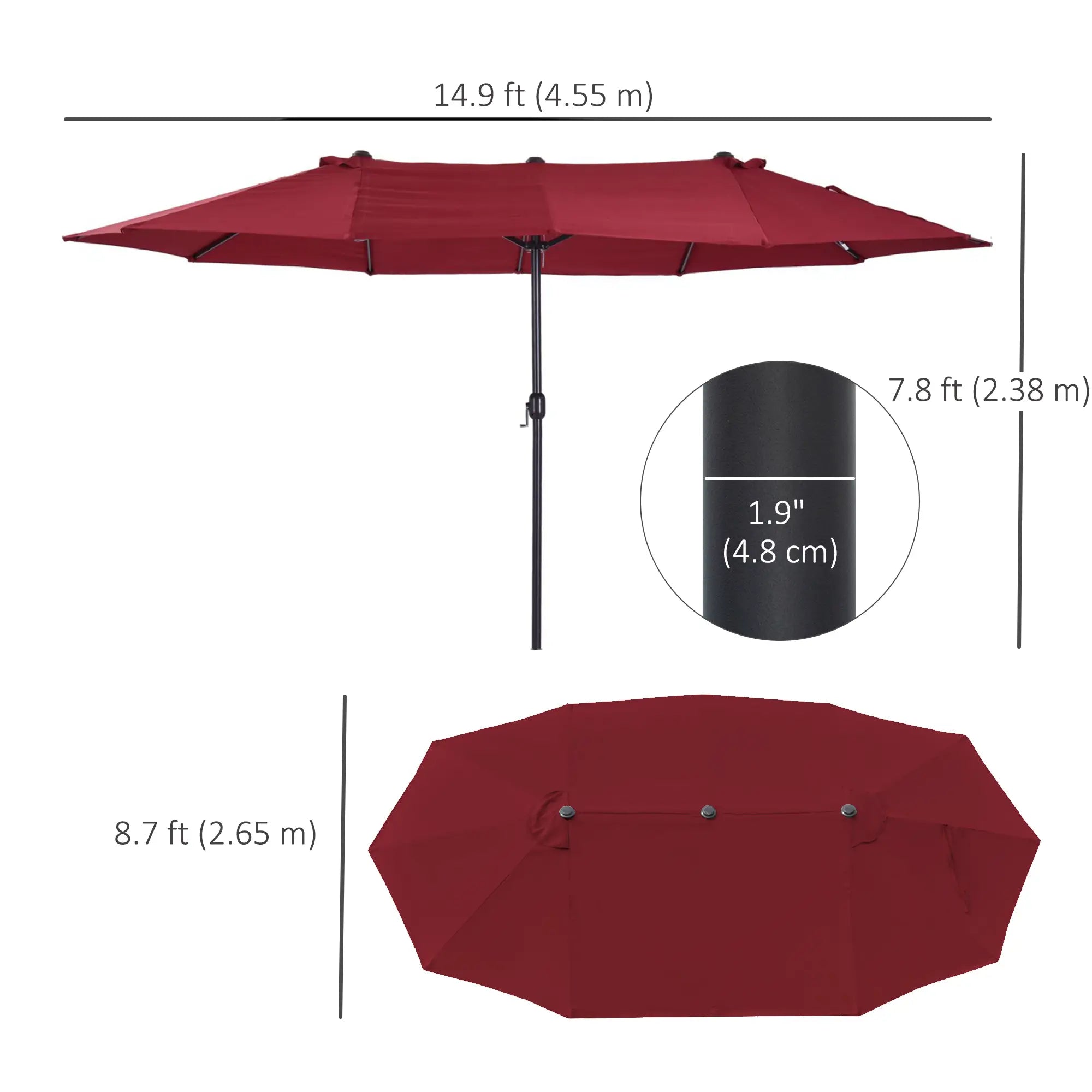 15ft Double-Sided Patio Umbrella, Twin Canopy, Wine Red, Red Sun Umbrellas at Gallery Canada