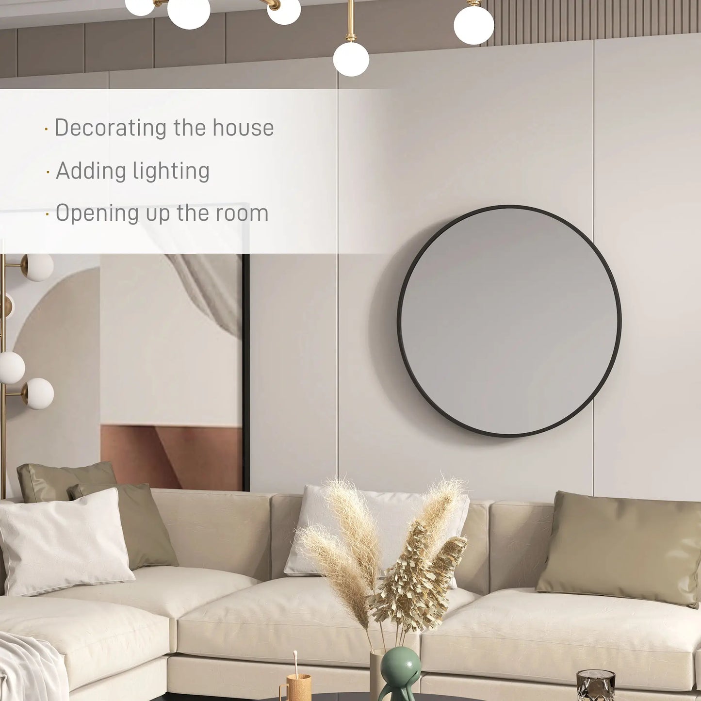 36" Round Mirror, Bathroom Wall Mirror, Metal Frame, Black Wall Mirrors at Gallery Canada