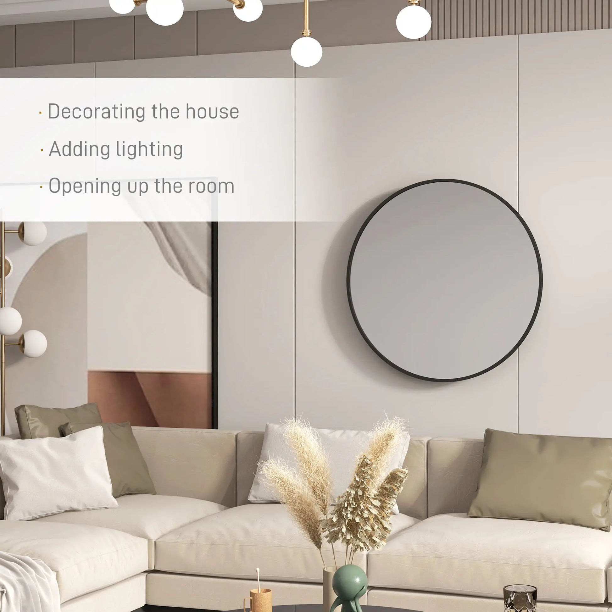 36" Round Mirror, Bathroom Wall Mirror, Metal Frame, Black Wall Mirrors at Gallery Canada