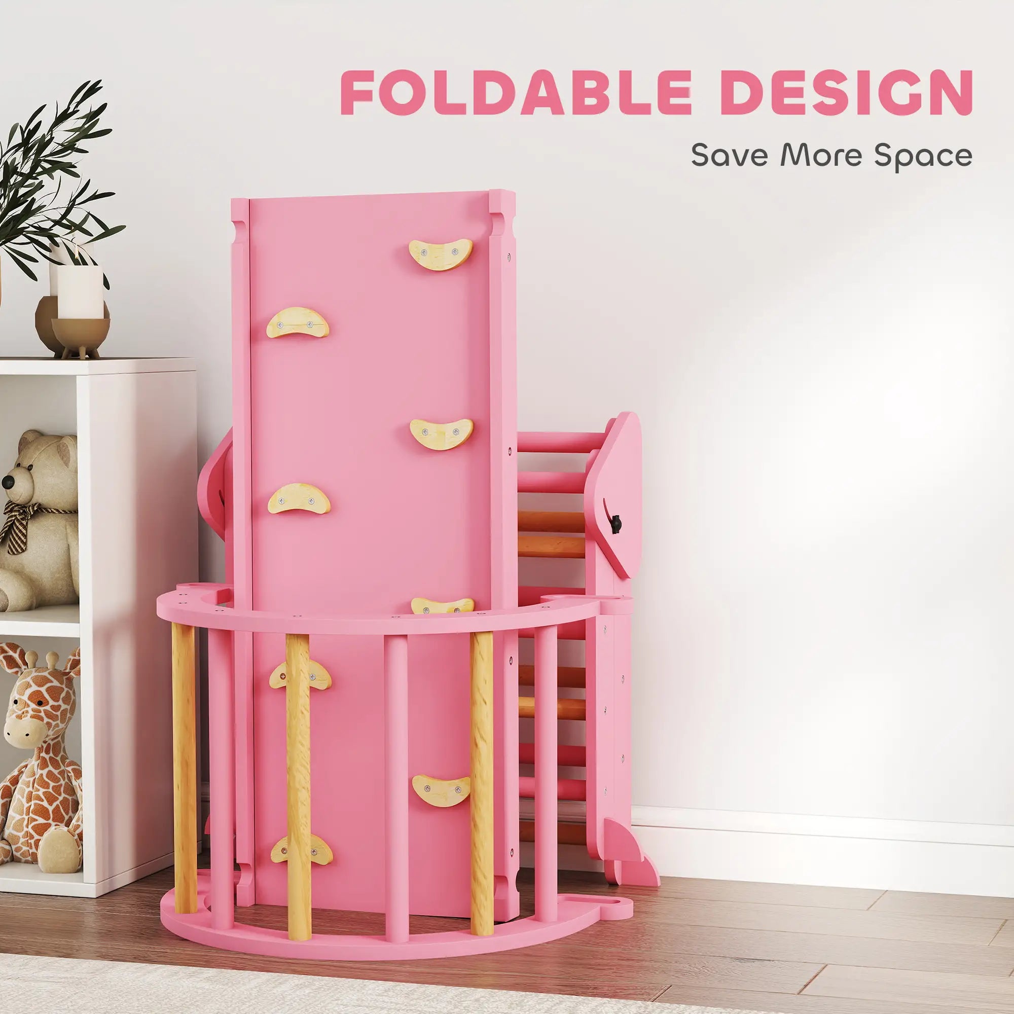 7-in-1 Pikler Triangle Set, Foldable Wooden Climbing Toys, Pink Kids Gym & Playmats at Gallery Canada