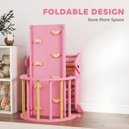 7-in-1 Pikler Triangle Set, Foldable Wooden Climbing Toys, Pink Kids Gym & Playmats at Gallery Canada