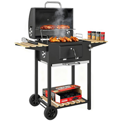 20" Charcoal BBQ Grill On Wheels, Adjustable Pan, Thermometer, Charcoal Charcoal BBQ Grils at Gallery Canada