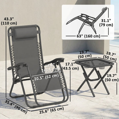 Zero Gravity Chair Set of 2, Patio Chair with Side Table, Grey Lounger Chairs at Gallery Canada