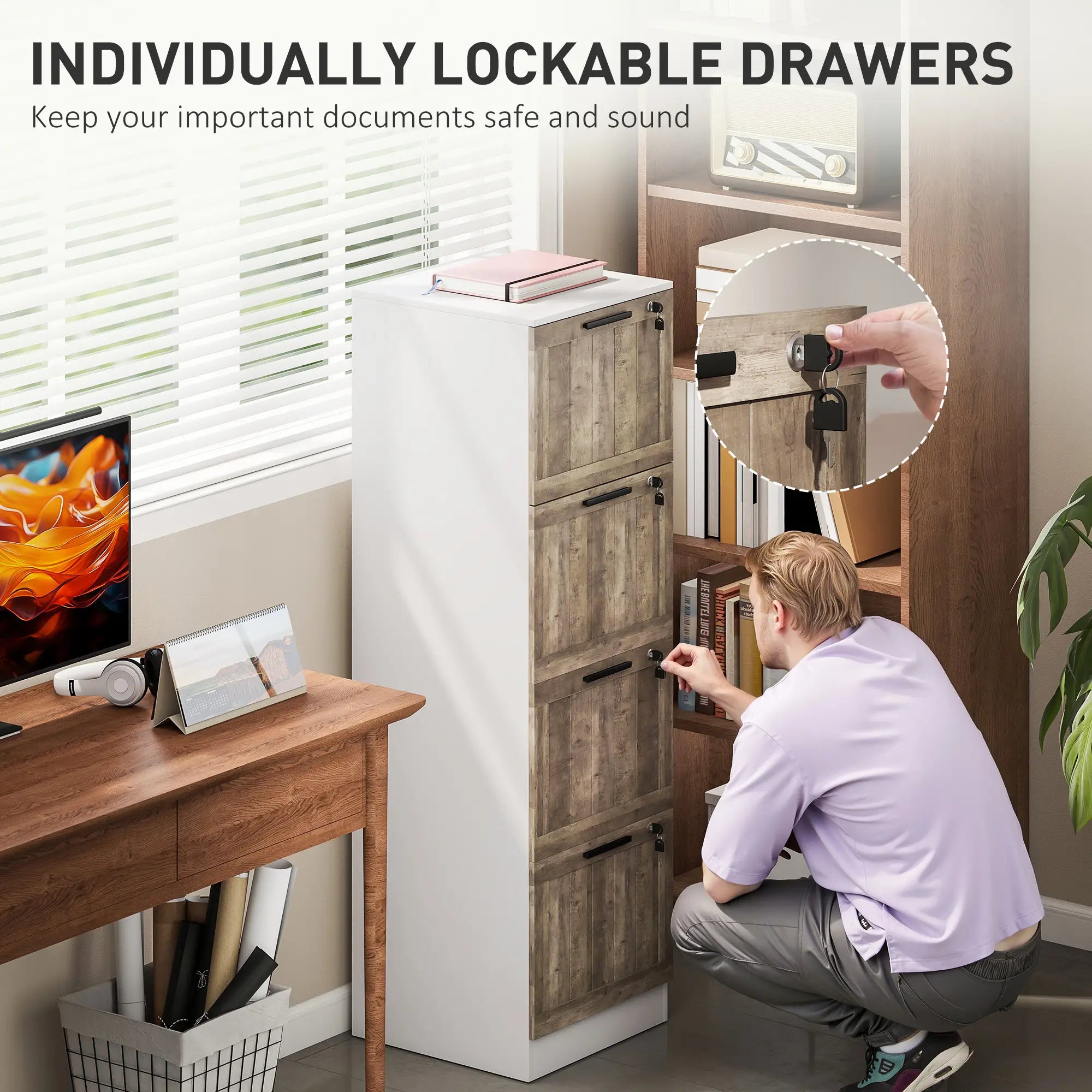 4 Drawer Filing Cabinet, Farmhouse Style, Adjustable Hanging Rails, White Office Cabinets & Cupboards at Gallery Canada