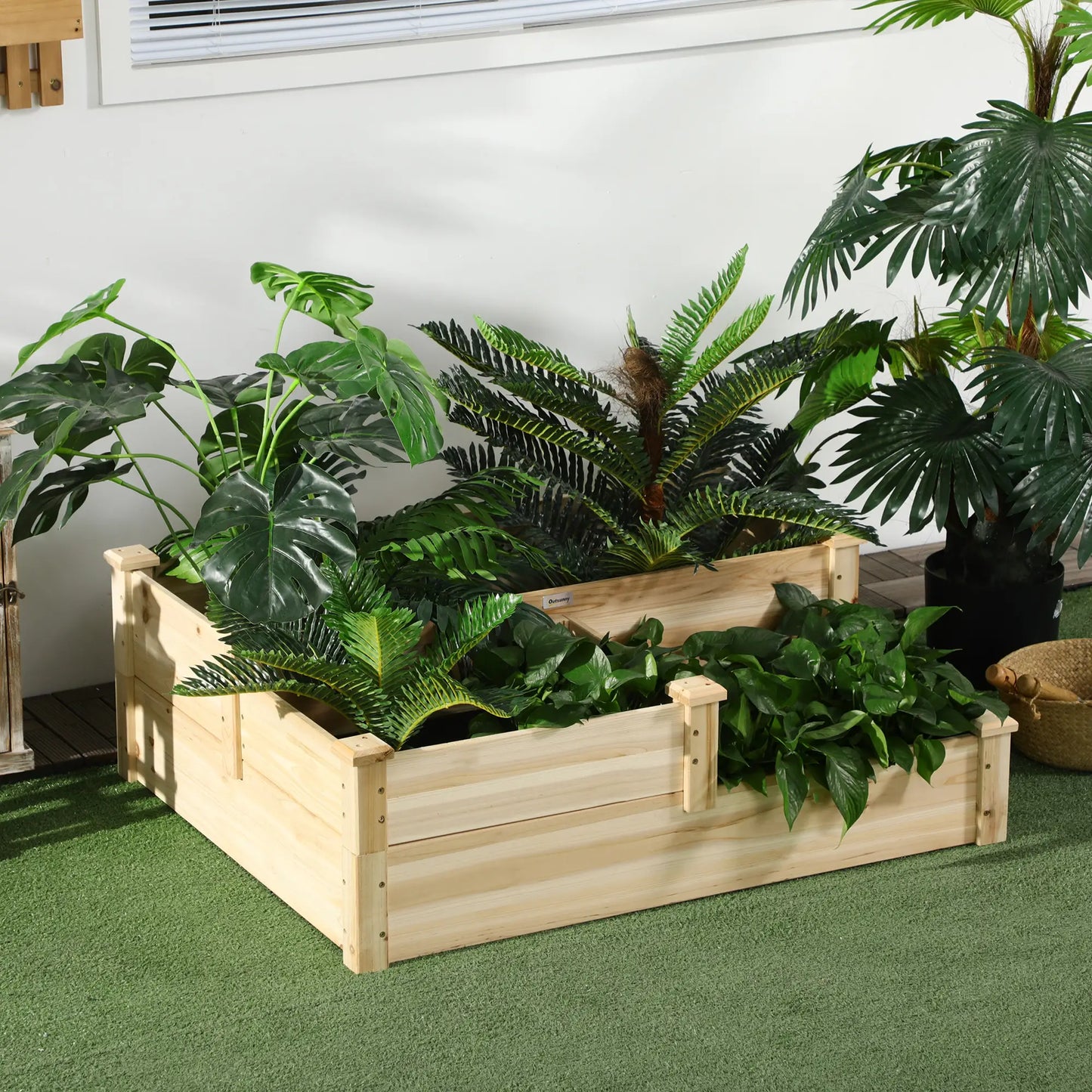 3 Tier Raised Garden Bed, Wooden Planter Box, 42.5"x34.6"x14.2", Natural Wooden Planter Boxes at Gallery Canada