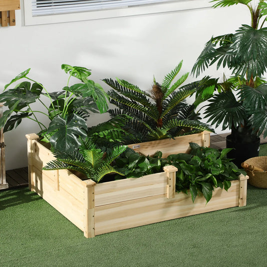 3 Tier Raised Garden Bed, Wooden Planter Box, 42.5"x34.6"x14.2", Natural Wooden Planter Boxes Natural at Gallery Canada