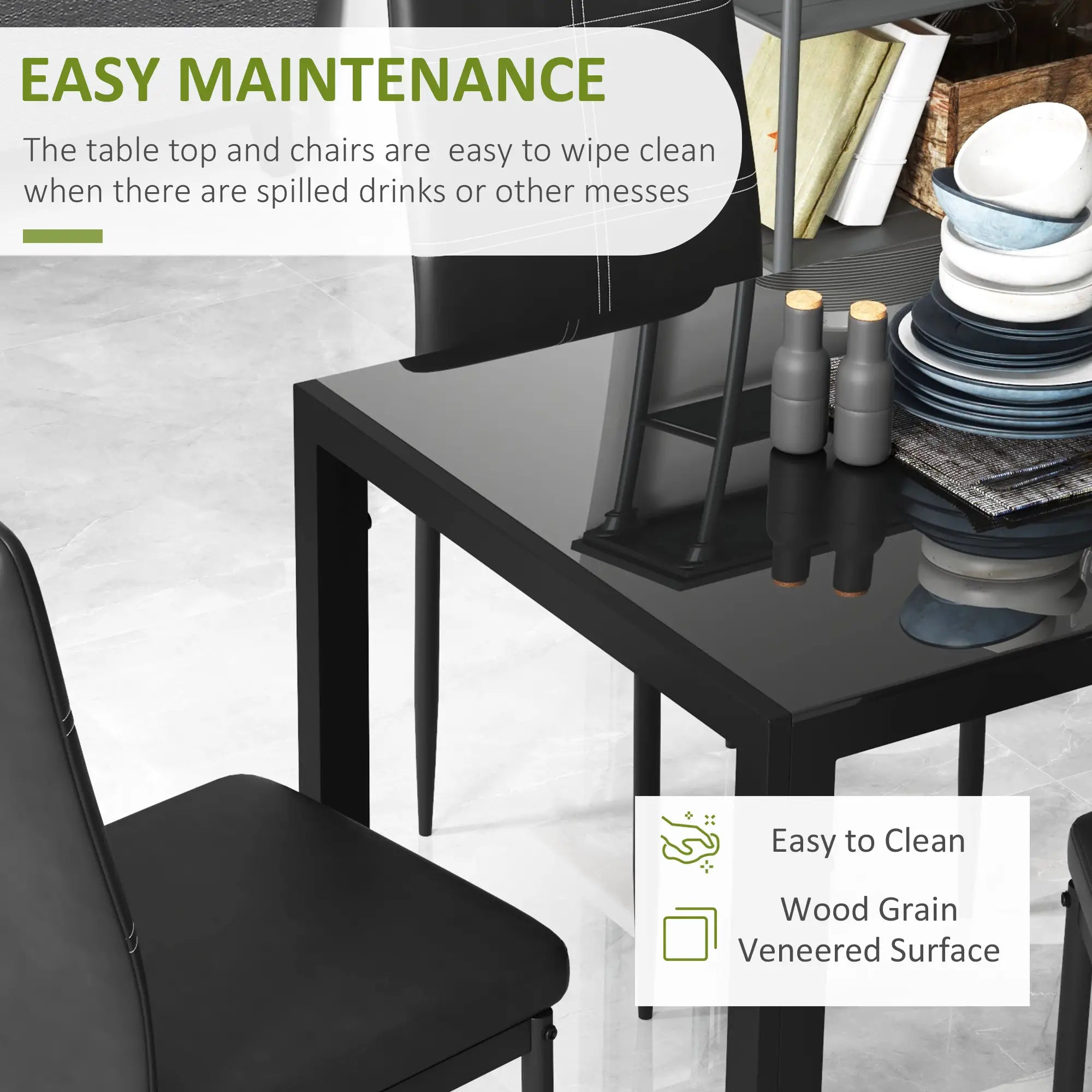 5-Piece Rectangular Glass Dining Table, Metal Frame, Faux Leather Chairs, Black Bar Sets at Gallery Canada