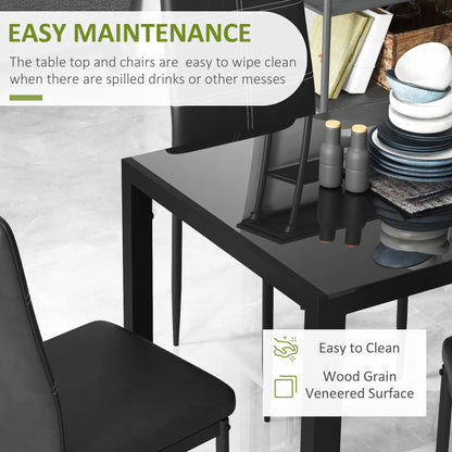 5-Piece Rectangular Glass Dining Table, Metal Frame, Faux Leather Chairs, Black Bar Sets at Gallery Canada