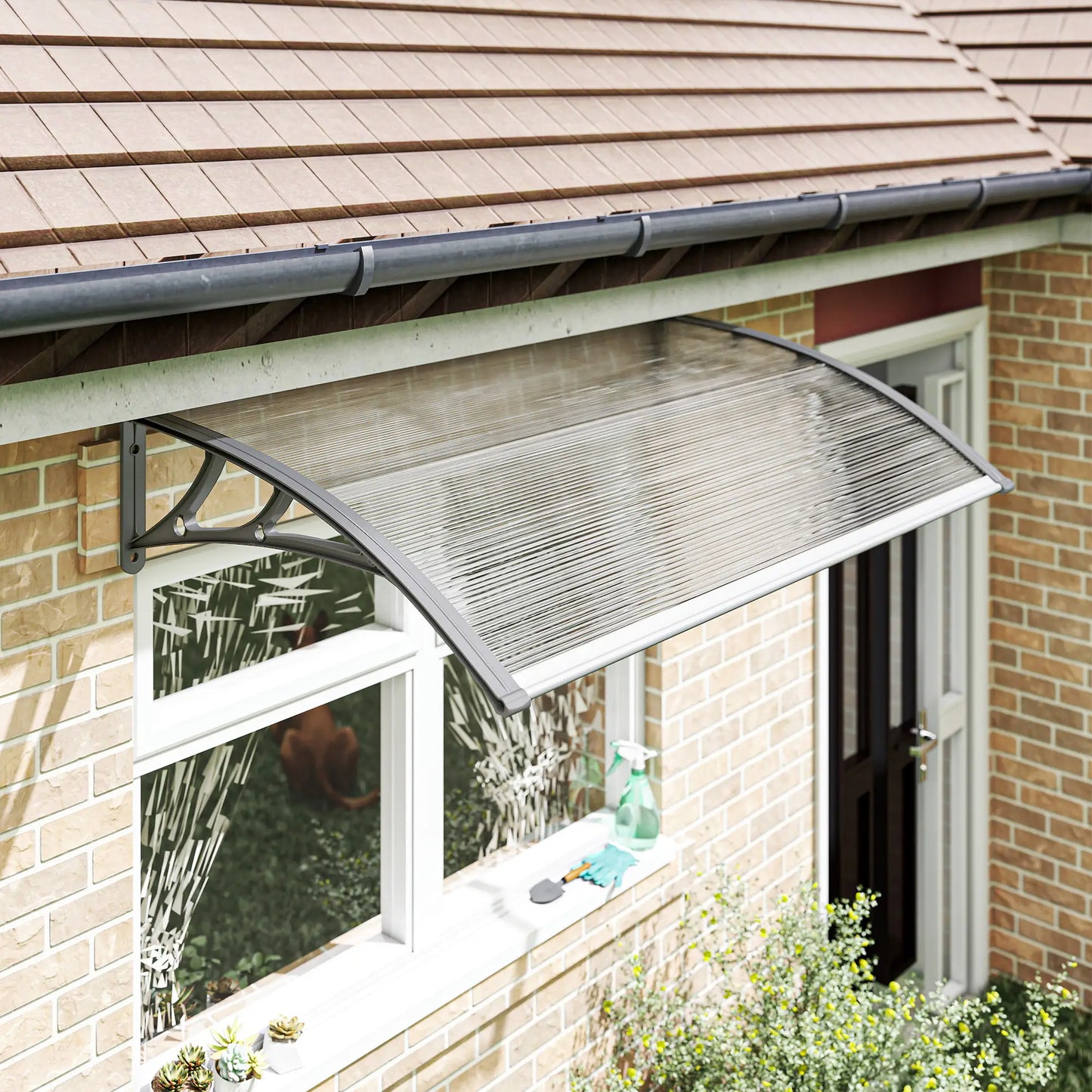 Window Awning Door Canopy, Polycarbonate Patio Cover, 43.3" x 23.6", Clear