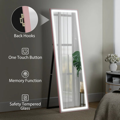 LED Mirror with Dimmable 3 Color Lights, 64" x 21", Pink Full Length Mirrors at Gallery Canada
