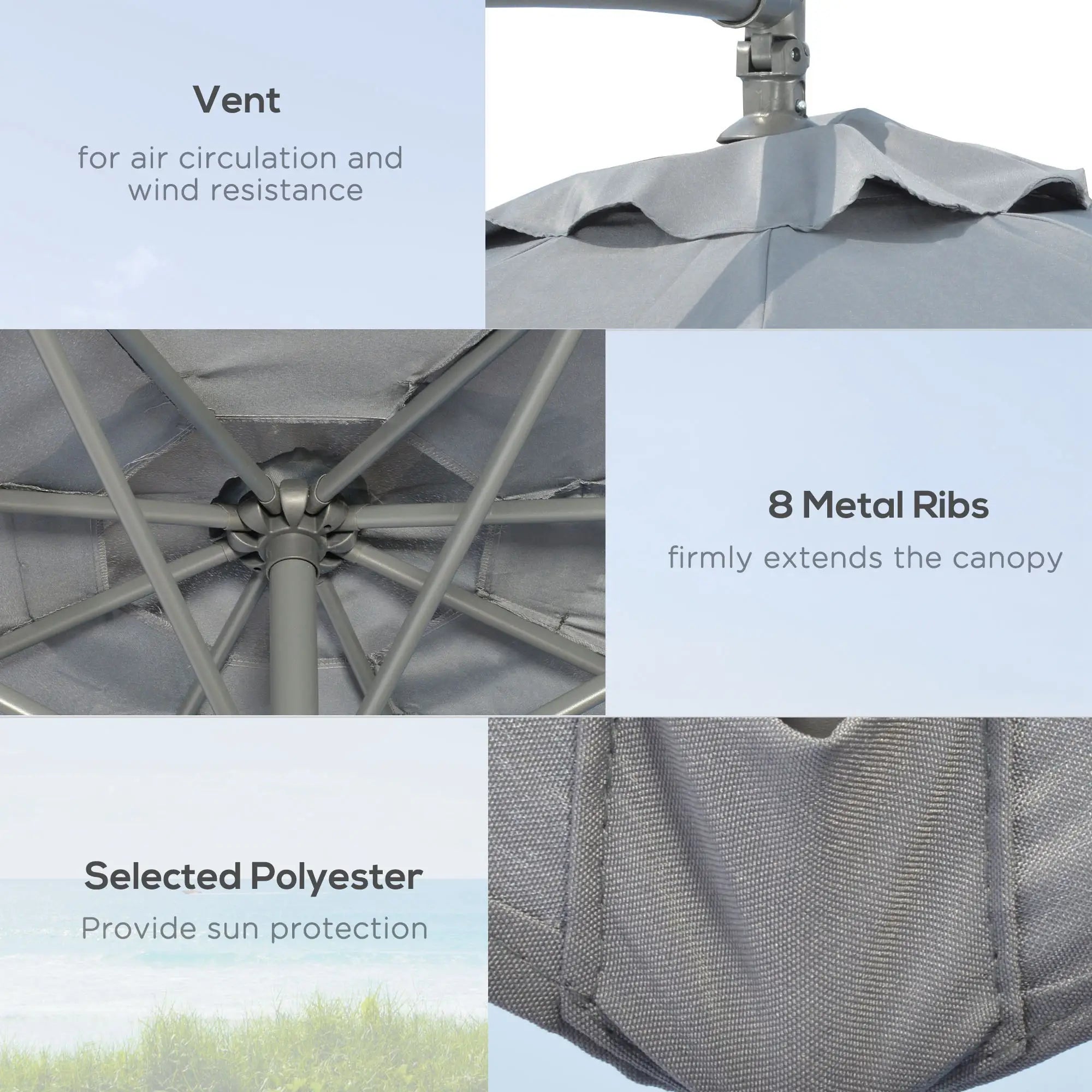 9.6ft Offset Patio Umbrella, Hanging Parasol, Crank, Dark Grey Cantilever Umbrellas at Gallery Canada