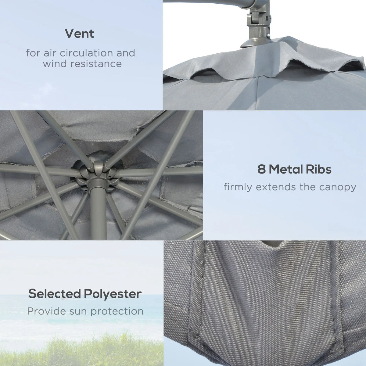 9.6ft Offset Patio Umbrella, Hanging Parasol, Crank, Dark Grey Cantilever Umbrellas at Gallery Canada