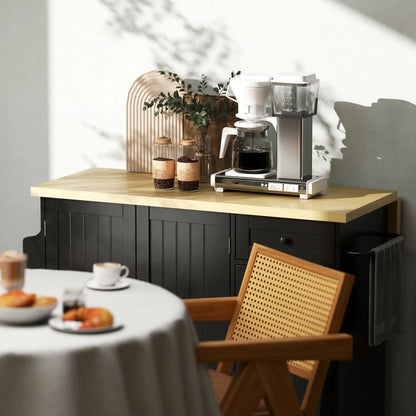 Kitchen Island Cart With Drop Leaf, Drawer, Rack, Black