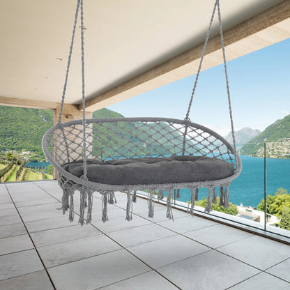 Patio Hammock Chair 2 Seat, Hanging Rope Hammock Swing Chair with Metal Frame and Cushion, Large Macrame Seat for Indoor and Outdoor 396 lbs Capacity, Dark Grey Hammock Swings at Gallery Canada