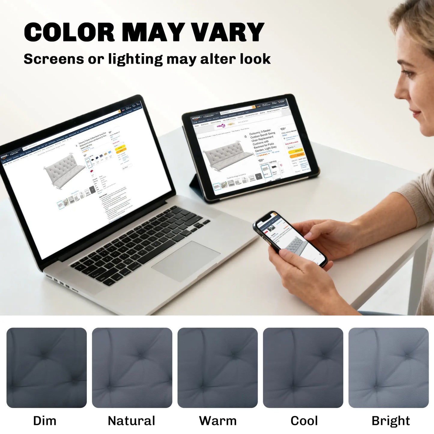 3 Seater Outdoor Bench Swing Cushions, Patio Garden, Dark Grey Patio Chair Cushions at Gallery Canada